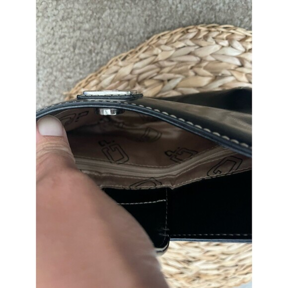 90s Y2K Guess Black Patent Faux Leather Shoulder Mini Handbag Silver Logo - Picture 5 of 6